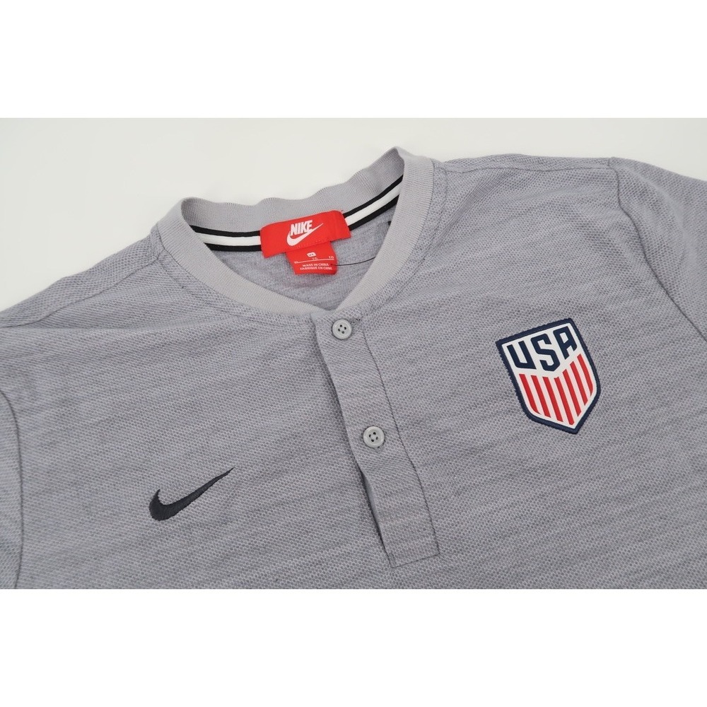 Nike x USMNT SOCCER Mens Medium Soccery USA Henley Collar Polo Sport Shirt Gray